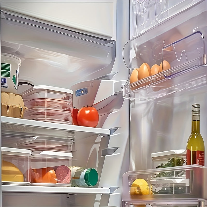LDQ Plastic Refrigerator Organizer Box, Leak-Proof Stackable Design, Reusable for Freezer, Suitable for Cheese, Beef Rolls, Shrimp, etc., Practical and Aesthetic, Flip Top Closure, M