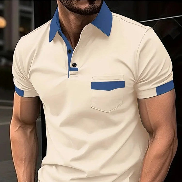 Men's Color Matching Pocket Polo Shirt Sports