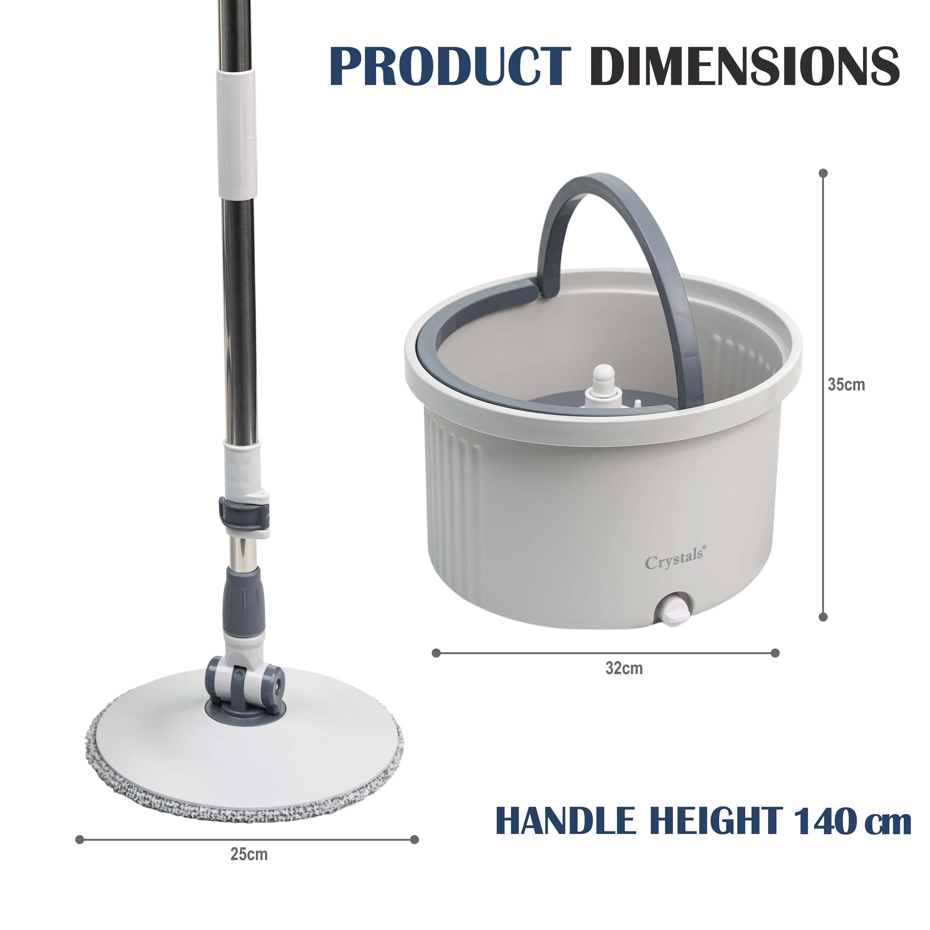 Spin Mop and Bucket Set for Floor Cleaning – Compact Cleaning System with 360° Rotating Head, 2 Refill Microfibre Pads, Squeeze Wringer Washing Dry Mop Set (Round Mop & Bucket with 2 Pads)