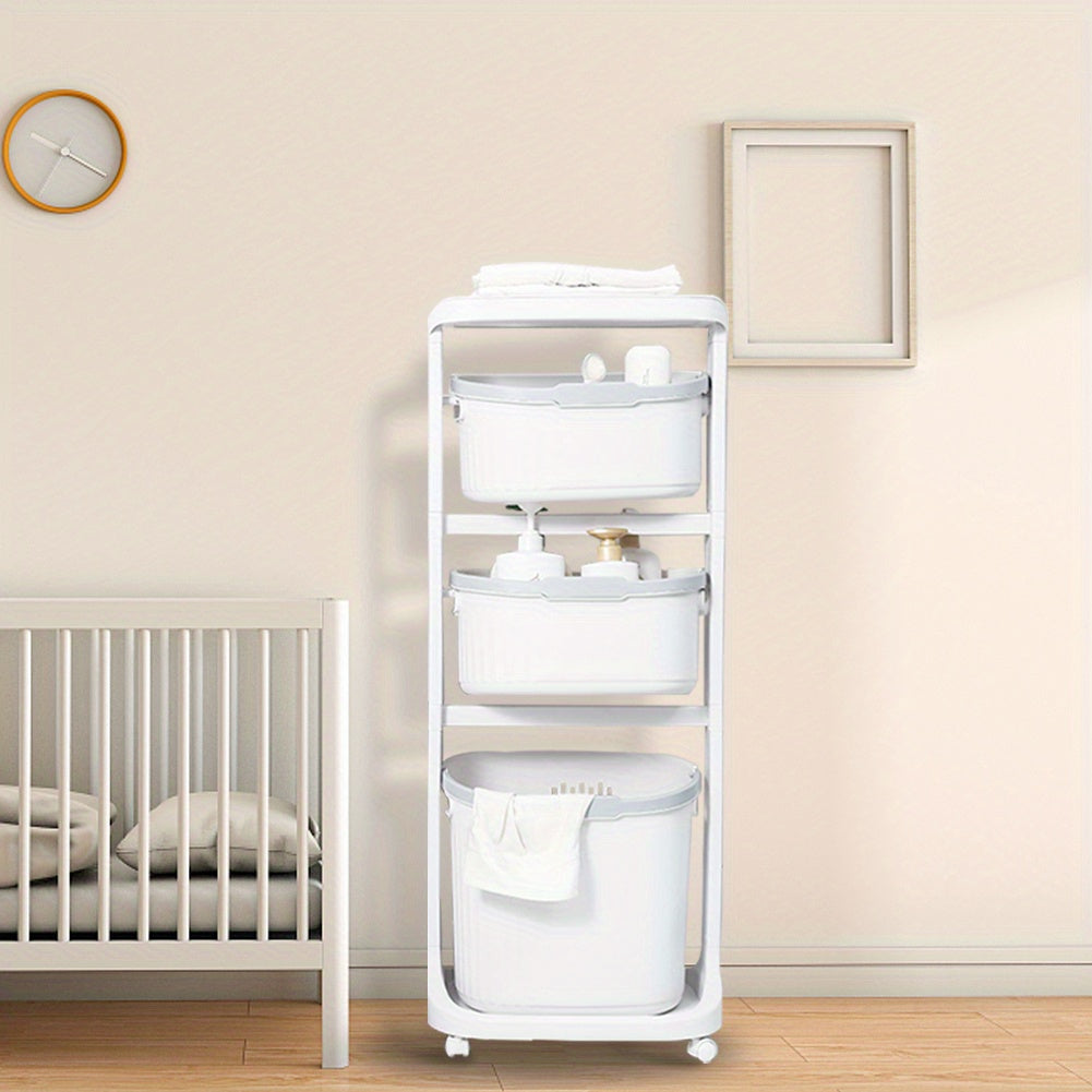 3 Story Bathroom Large Capacity Bathroom Bath Products Storage Rack, Bathroom Floor Standing Clothes Storage Basket, Household Bathroom Sundries and Small Items Storage Basket