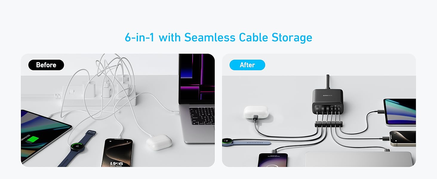 Anker USB C Charger, 6 Port Charging Station with 112W Power, for iPhone 17/16/15/14/13/12 Series, MacBook, Galaxy, iPad, and More (Cable Included)