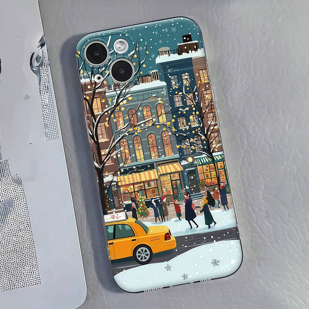 Winter Cityscape Pattern Transparent Space Full Cover TPU Mobile Phone Case Suitable for iPhone16 15 14 13 12 11 promax xr