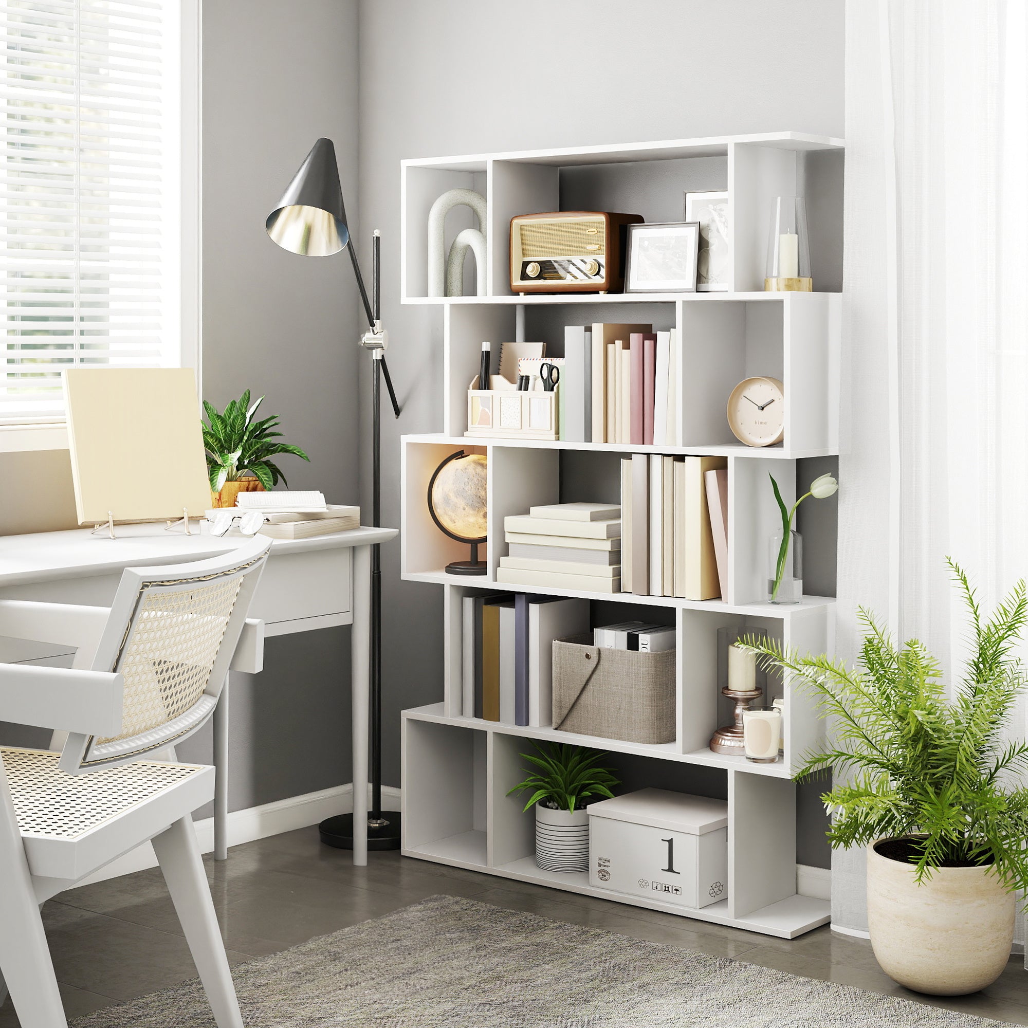 Bookshelf, 5-Tier Bookcase, 24 x 90 x 159 cm, Storage Shelf with Open Compartments, for Living room, Bedroom, Office
