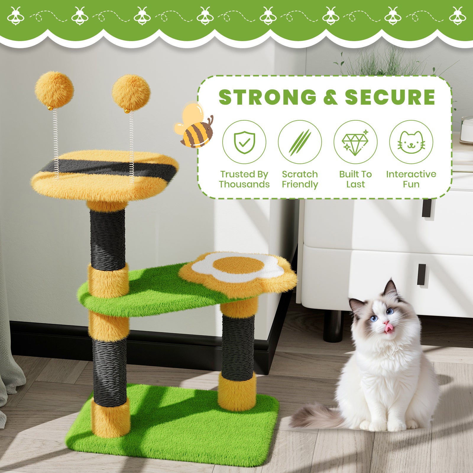 Dogat Bee - Themed Cat Tree with Scratching Posts, Interactive Kitten Furniture for Indoor Cats - Durable, Space - Saving & Easy to Assemble