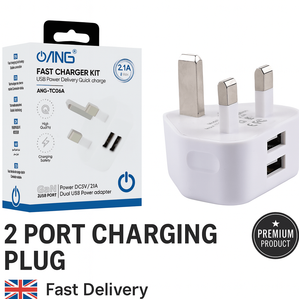 Premium 2 Port USB Wall Adaptor– Fast & Efficient Charging Plug