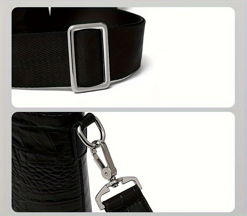 Men's Crocodile Pattern Briefcase - Stylish Business & Commuter Bag with Laptop Compartment, Adjustable Shoulder Strap, and Zipper Closure, Black, Laptop Carrying Case