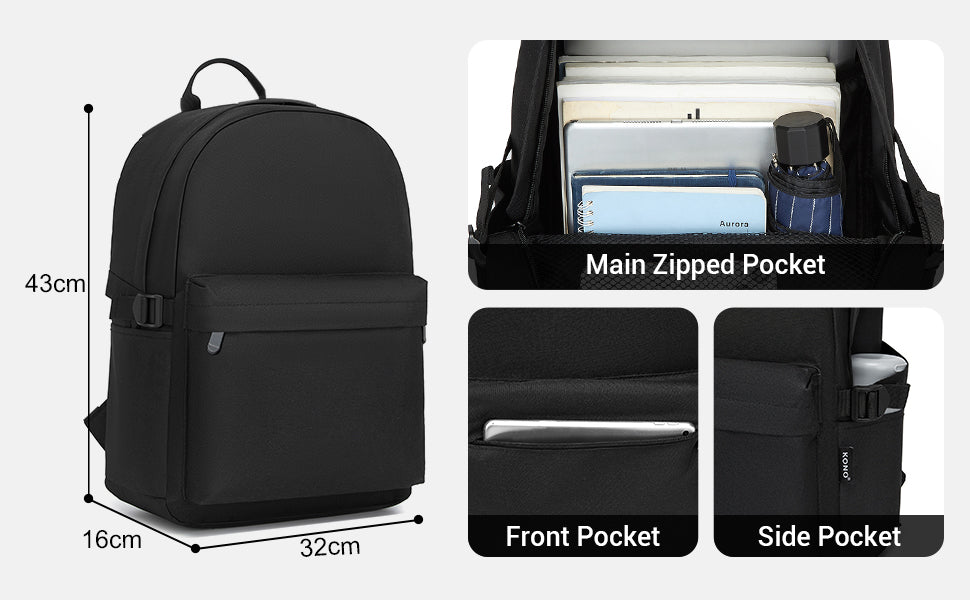 Kono Lightweight School Backpack - Casual Daypack for Men & Women - Durable Bookbag, Travel Rucksack & Work Bag