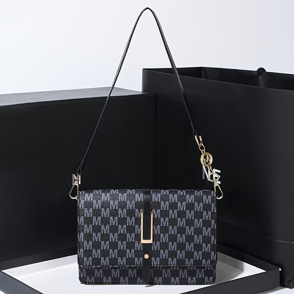 Elegant Black Synthetic Leather Single Shoulder Bag with Detachable Crossbody Strap & Magnetic Closure - Tassel Accents, Golden-Tone Hardware, Versatile for Casual & Formal Occasions