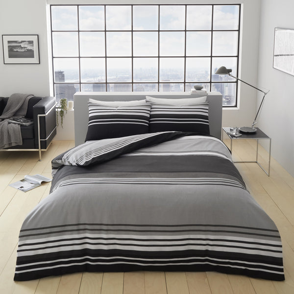 GC GAVENO CAVAILIA Reversible Bed Set for Double & King Size Beds | Cotton Blend Elegant Black Striped Duvet Cover | 50% Cotton, 50% Polyester Quilt Cover & Pillowcase Set | Breathable, Soft-Feel Cotton-Blend Bedding | Wrinkl