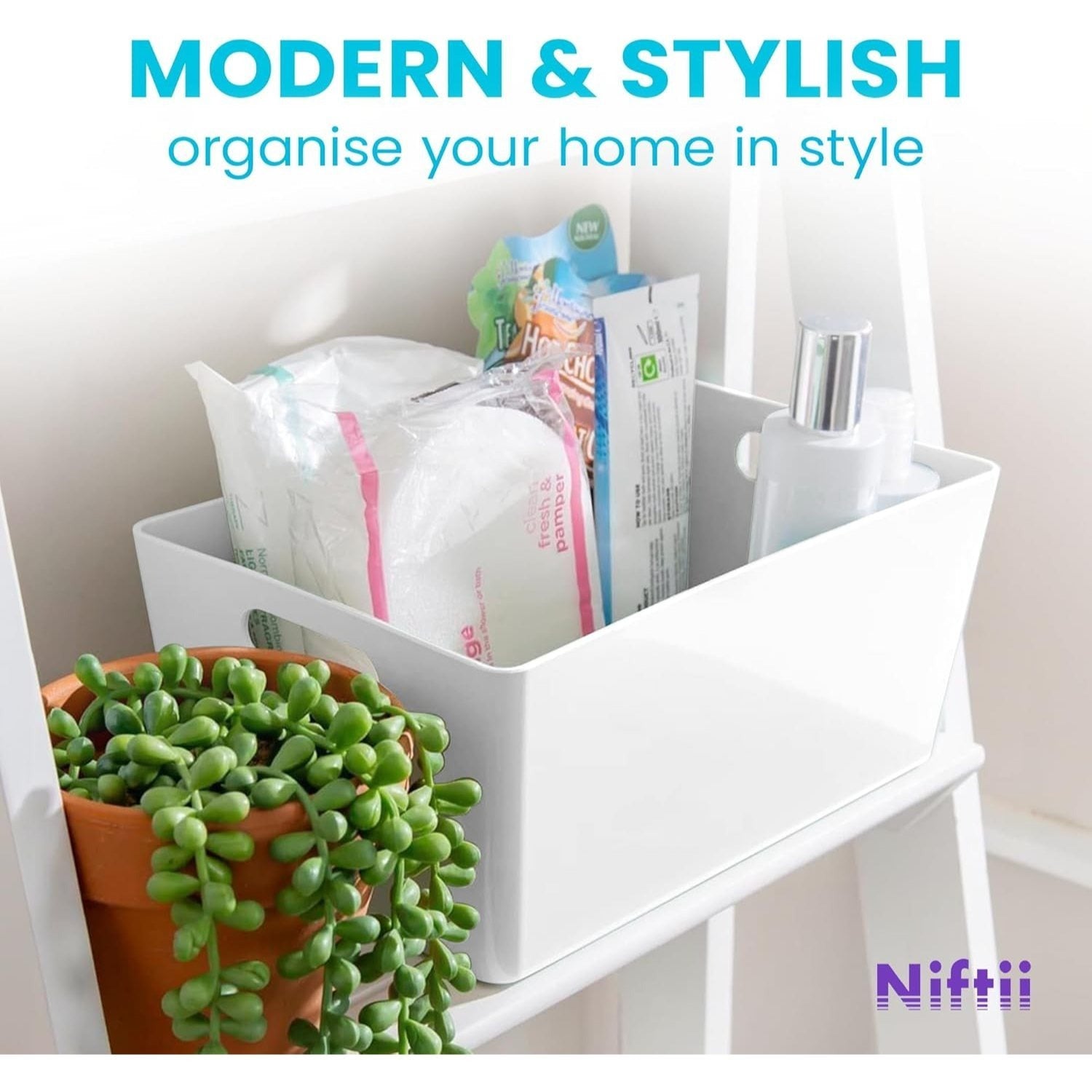 Niftii 5-Pack Plastic Storage Baskets with Sturdy Handles, Lightweight & Durable Design, Ideal for Kitchen, Bathroom, and Cleaning Organisation, 3.9L Capacity, 17 x 25 x 11cm