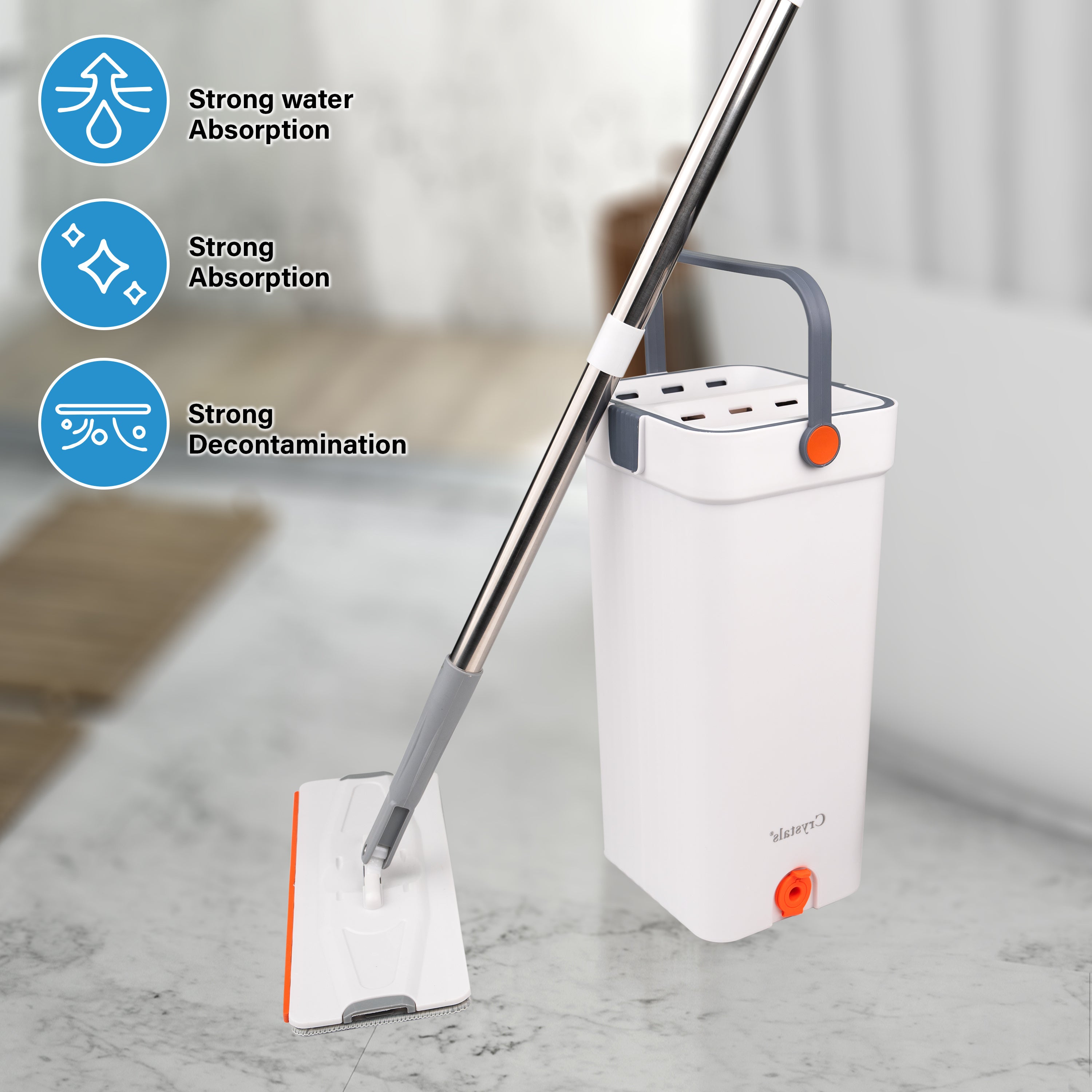 Mop Bucket Cleaning Kit, Including Mop and Bucket and Change the Mop Pad, Hand Wash Free Mop, Wet and Dry Mop, Multifunctional Bucket, Suitable for Tile, Marble, Wooden Floors, Cement Floor Cleaning, Reusable Mop Pads, Cleani