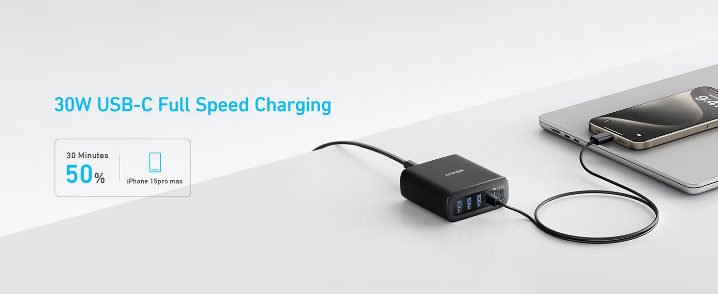 Anker USB C Charger, 6 Port Charging Station with 112W Power, for iPhone 17/16/15/14/13/12 Series, MacBook, Galaxy, iPad, and More (Cable Included)