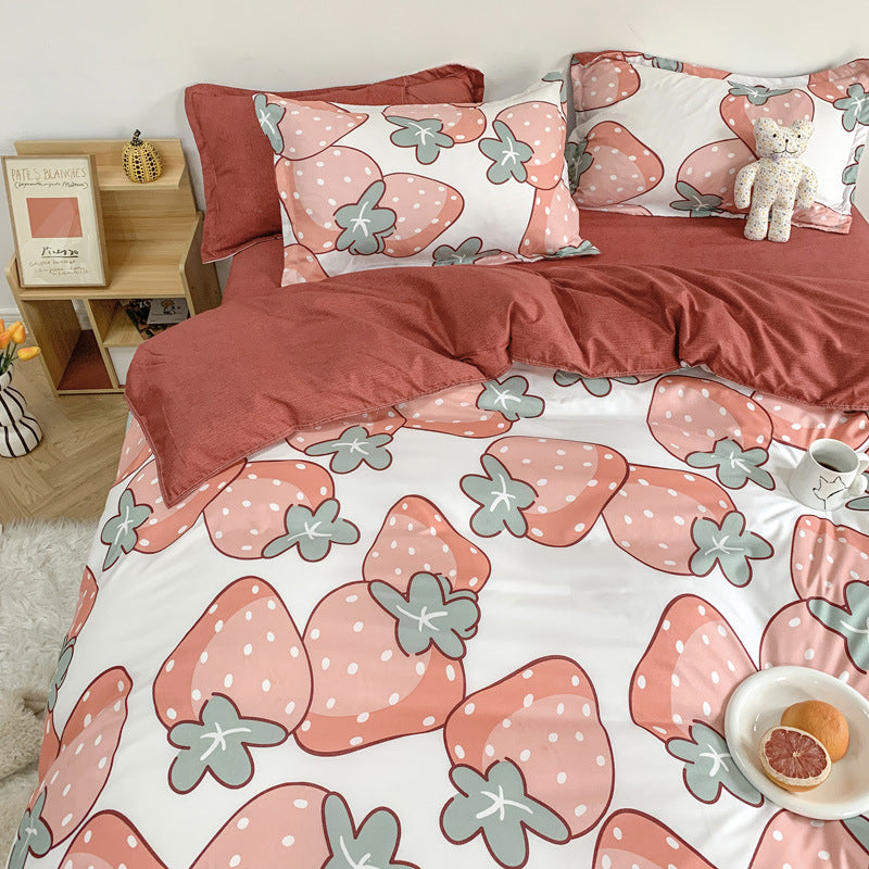 Four-Piece Cute Cartoon Bed Sheet Set: Add a touch of fun and whimsy to your bedroom with these adorable cartoon-themed sheets