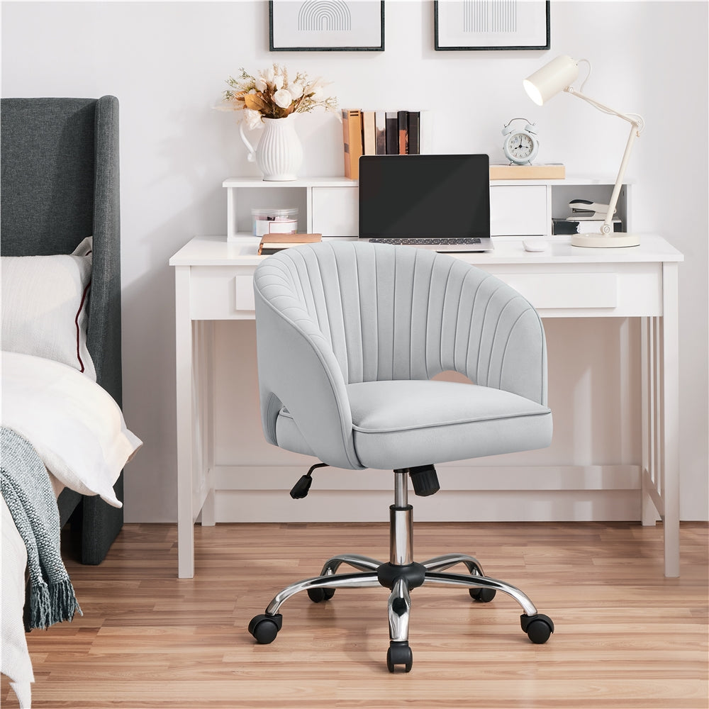 Costoffs Velvet Office Chair Tufted Desk Chair with Height Adjustable Seat, Swivel Barrel Accent Chair with Rolling Wheels for Home Office, Pink/White/Cream/Dark Grey/Light Grey