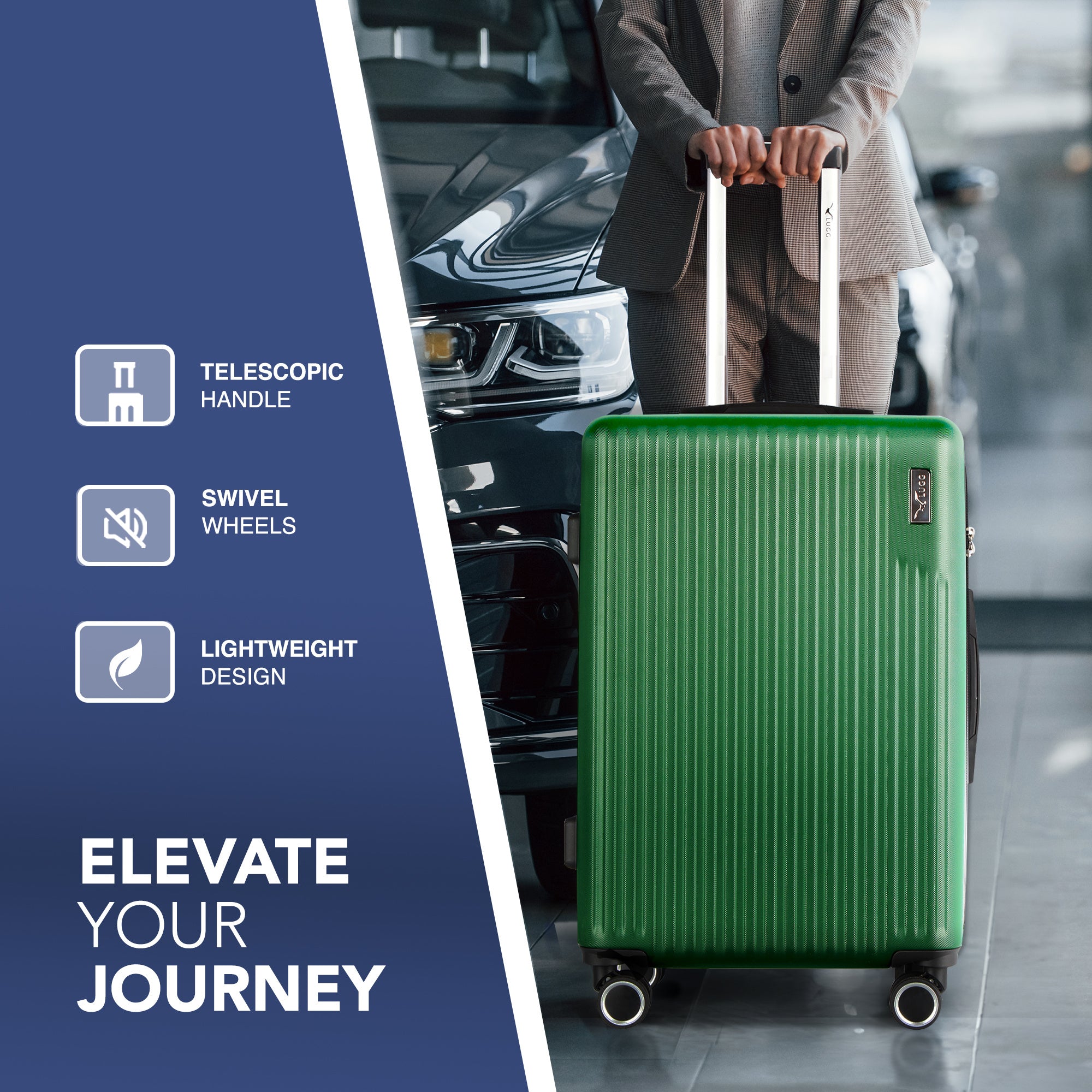 LUGG 65 x 25 x 44cm Vacay Suitcase ABS Luggage with TSA Indent Lock, Aluminium Trolley Handle, 360° Spinner Wheels, Water-Resistant & Durable Material - Airline Compatible (24inch)