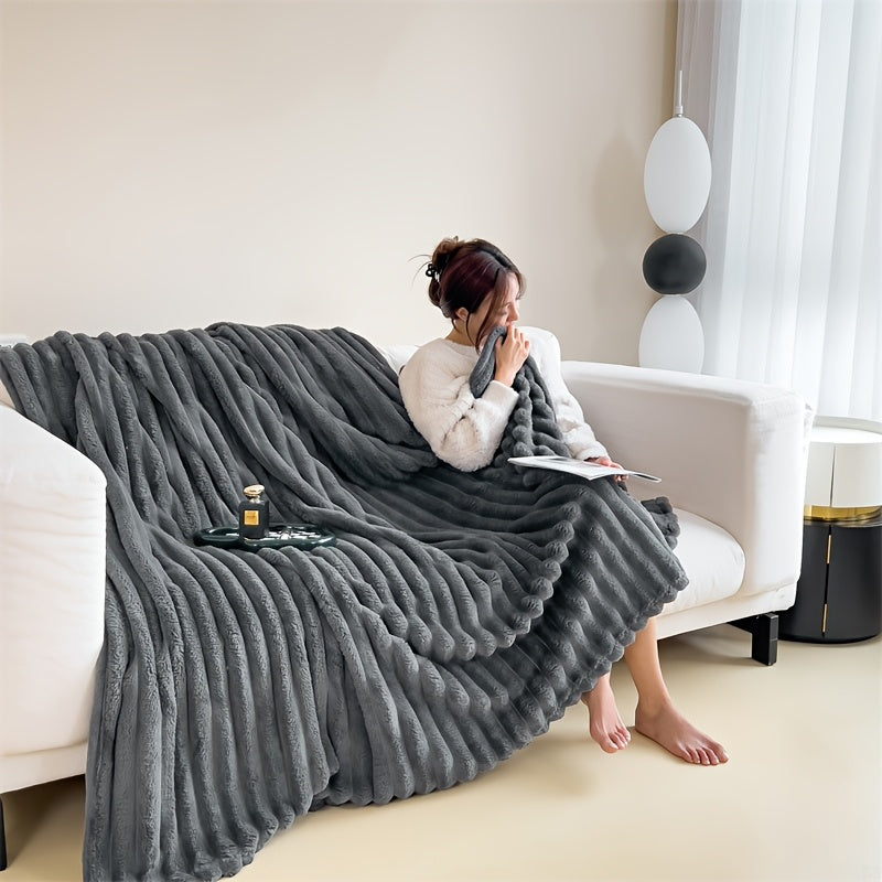 Fleece Throw with Elastic Stripes - Essential for Living Room, Bedroom, Travel, All Four Seasons (Pillowcase and Pillow Core Not Included)