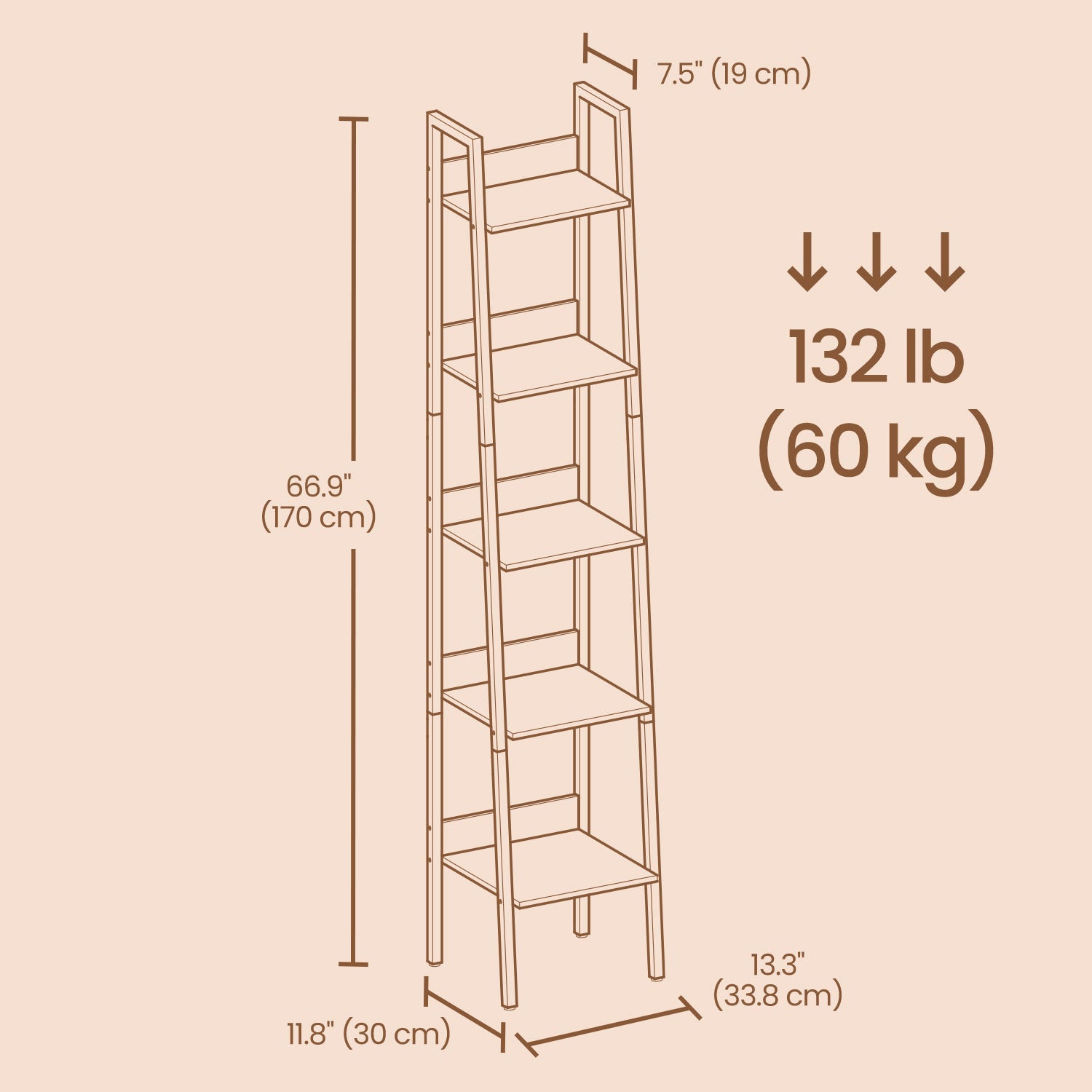 Bookshelf, 5-Tier Narrow Book Shelf, Ladder Shelf for Home Office, Living Room, Bedroom, Kitchen, Versatile Storage Solution, Stable And Safe Design, Sturdy Steel And Particleboard Construction