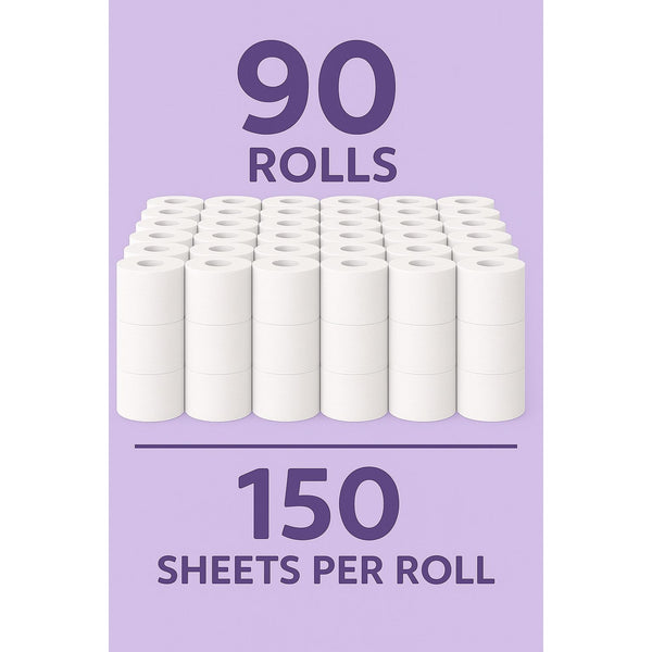 90 Rolls of 3-Ply Premium Quilted Aloe Vera Enriched Toilet Paper | Generous Length per Roll | Luxuriously Soft, Strong & Highly Absorbent Toilet Tissue