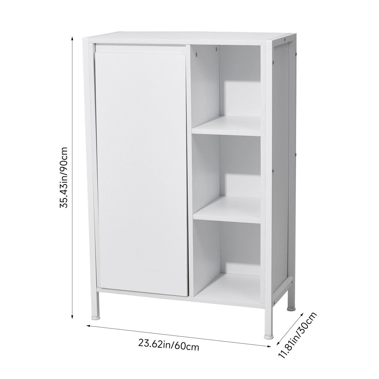 1-Pack L60*W30*H90CM Bathroom Storage Cabinet, Shoe Storage Cabinet Home Hallway Furniture 1 Doors / Adjustable 4 Shelves Cupboard Footwear Rack Stand Organiser White