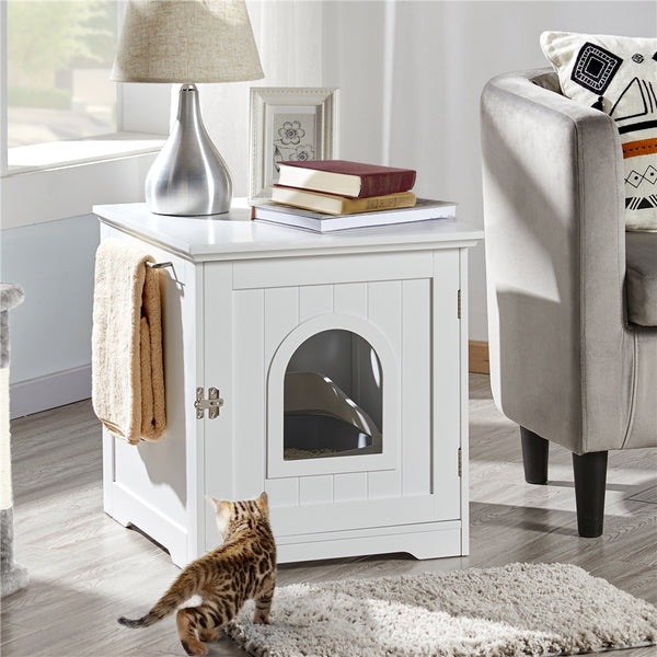 Costoffs Cat Litter Box, EEnclosed Litter Box Decorative Cat House Cat Washroom Pet Side Table Indoor Pet Crate Cat Litter Box Enclosures for Living Room, Hallway, Bathroom, Laundry Room, White