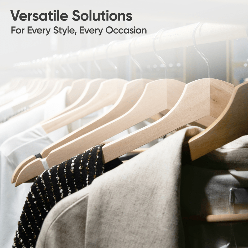 20=Pack Wooden Coat Hangers, Strong Hardwood Hanger for Coats, Jackets, Suits, Trousers, 360° Steel Swivel Hook, Trouser Bar, Shoulder Notches, Adult Hangers