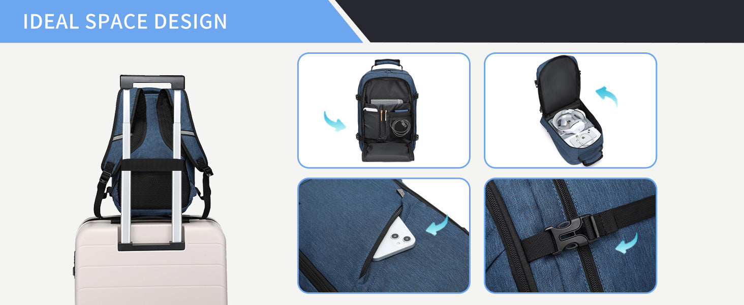 Kono Cabin Bag 40x20x25 for Ryanair Underseat Travel Carry-on Backpack Cabin Size 20L