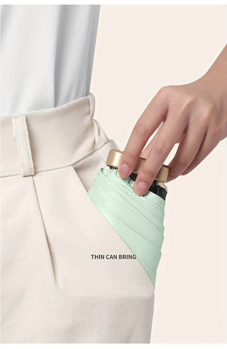 Compact 6-Rib Mini Folding Umbrella – Lightweight Aluminum Alloy Handle, Manual Open/Close, Portable Sun & Rain Umbrella with PVC Canopy – Cute Travel Umbrella in Pink, Blue, White & Gray