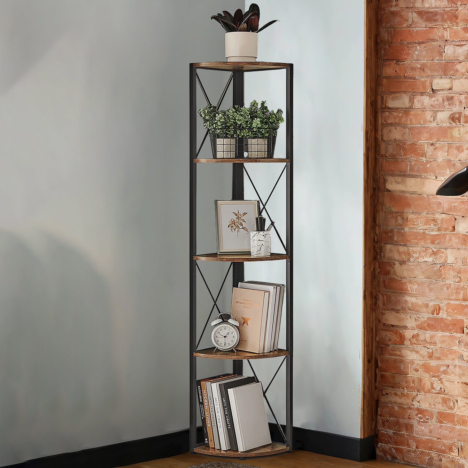 5-Tier Corner Shelf, Storage Shelving, Versatile for Plants Books, for Bedroom Living Room Kitchen Office, Easy Assembly, Industrial