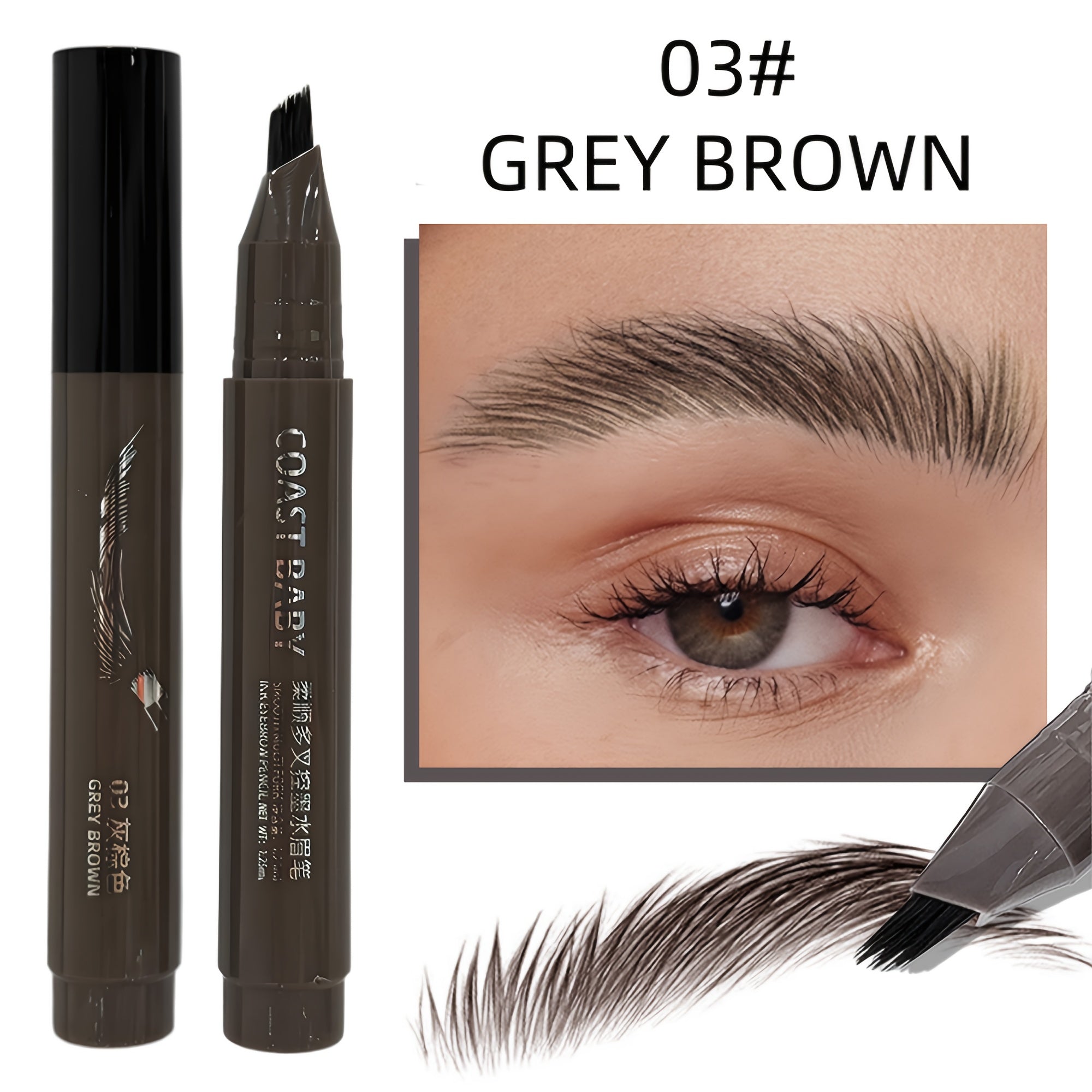 Dual-Action Quick Water Eyebrow Pencil with Multi-Branch Brush Head Design: Defines Each Hairline with a Single Stroke, Precisely Fills in Hairline, Waterproof, Long-Lasting, Smudge-Proof. Three-Dimensional Hair Flow Technolo