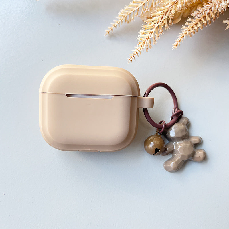 Caramel Khaki Earphone Case with Bear Pendant – Stylish Cover for AirPods 1/2/3 & Pro