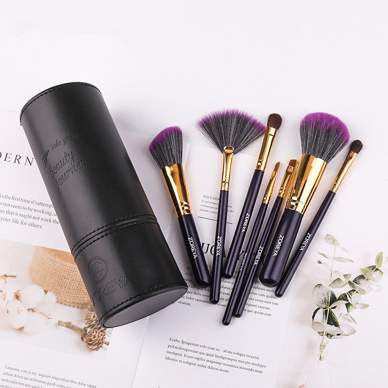 Zoreya Brand 7Pcs Daily Use Makeup Brush Set: High-Quality Synthetic Hair Powder, Eye Shadow, Lip Brushes with Makeup Holder