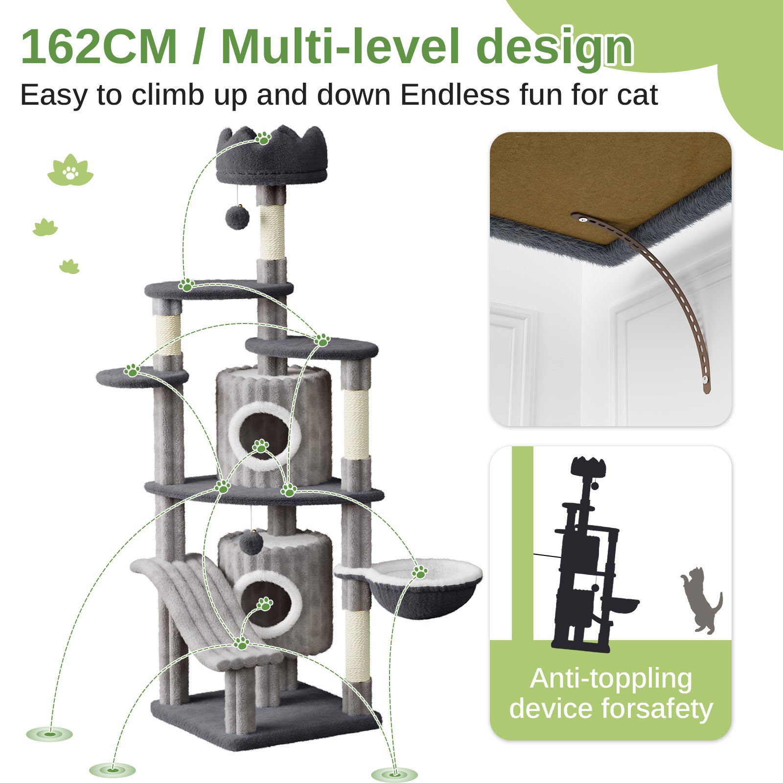 Dogat Extra - Large Cat Activity Tree Tower - 162cm Cat Condo with Hammock - Ideal for Both Adult Cats and Kittens! A Must - Have for Feline Fun and Comfort.