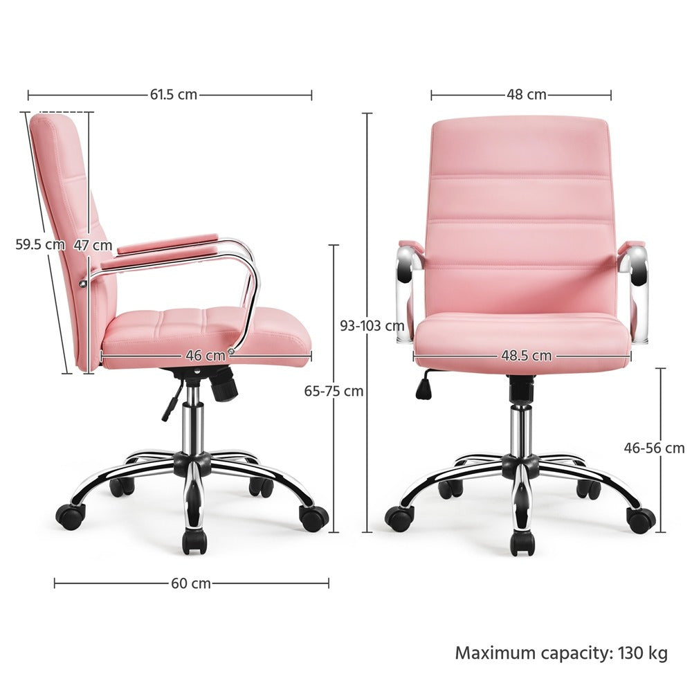 Costoffs Office Chair Mid Back Task Chair 360° Swivel Executive Chair PU Leather Computer Desk Chair with Arms for Home Office Meeting Room Study Game Room Bedroom, Black/White/Pink/Light Gray/Retro Brown