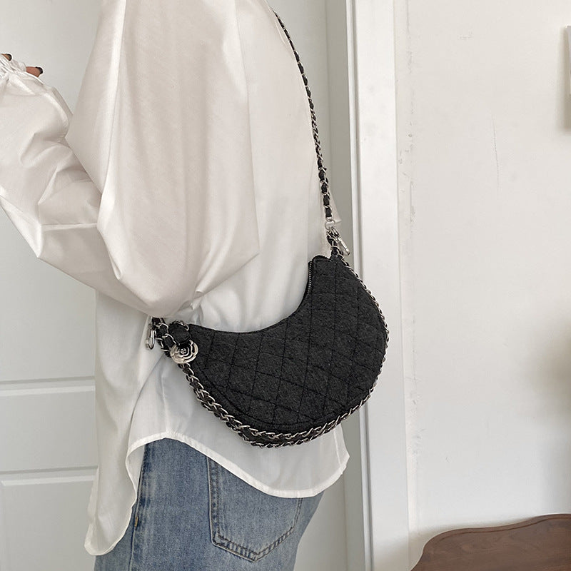 Denim Bag Female Diamond Embroidery Thread Chain Messenger Bag