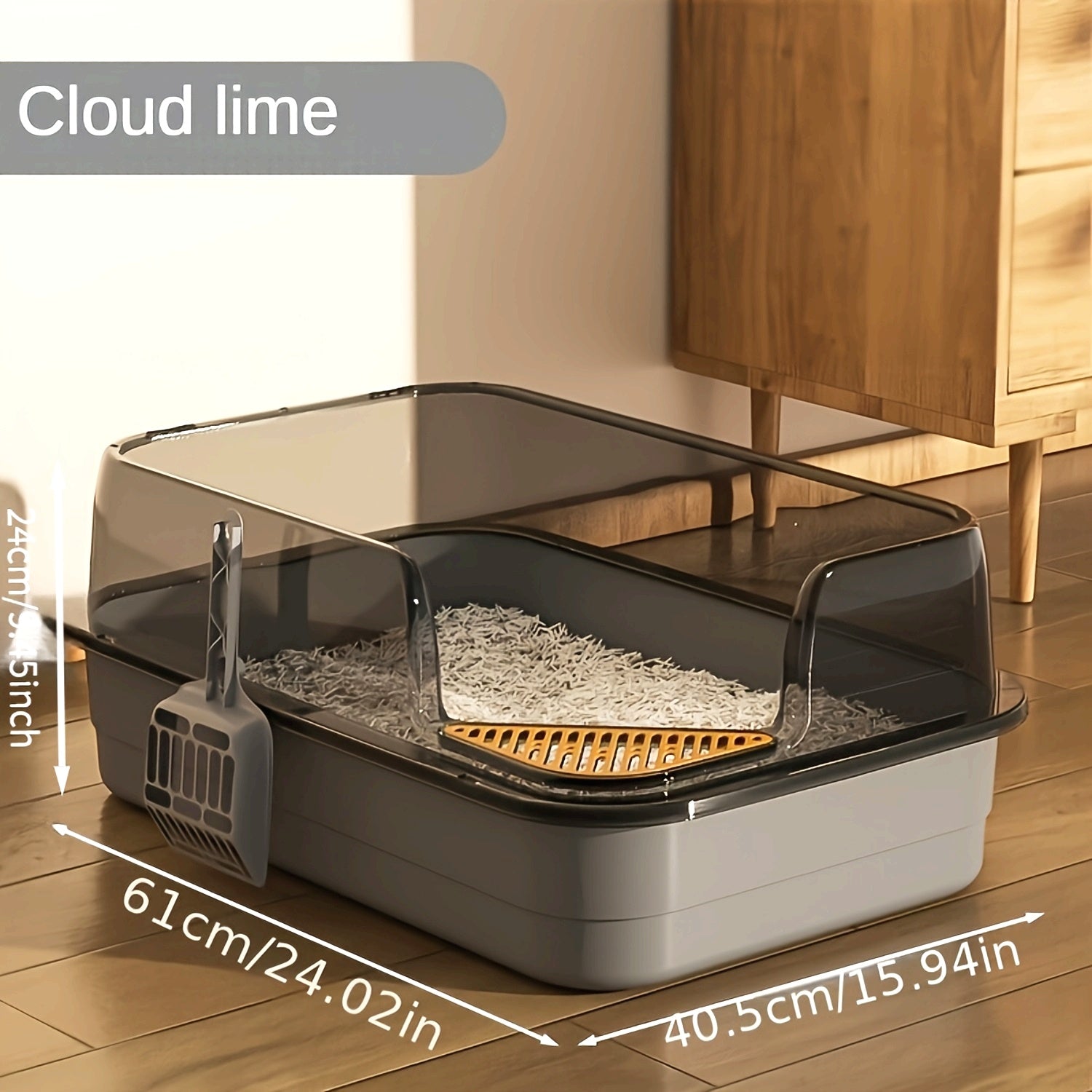 Extra Large Half-Closed Cat Litter Box with High Fence - Durable PVC, 24" x 15.9" x 6.3" - Includes Scoop - Ideal for Multi-Cat Families, Pet Litter Box