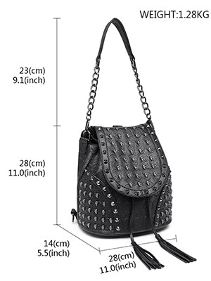 Miss Lulu Gothic Skull Backpack - Faux Leather Studded Shoulder Bag with Chains & Tassels for Women