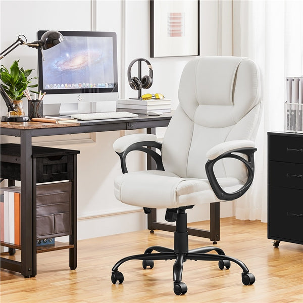 Costoffs Executive Office Chair Swivel Chair Faux Leather Manager Chair Big and Tall Office Chair High Back Computer Desk Chair with Swivel Seat, Black/White
