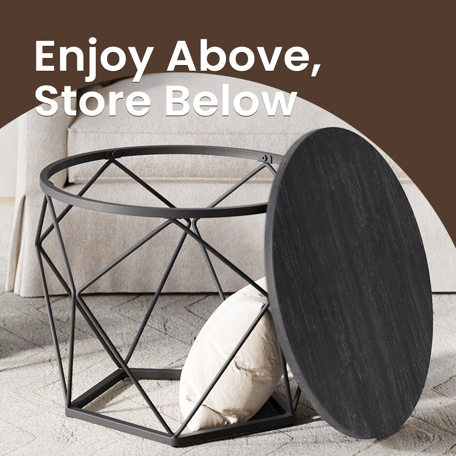 Small Round Coffee Table Set of 2, with Steel Frame, for Living Room, Bedroom, Office