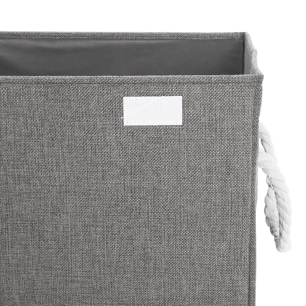 Large Lidded Storage Basket with Handles Fabric Hamper Organizer for Home Laundry Grey Contemporary Linen Design