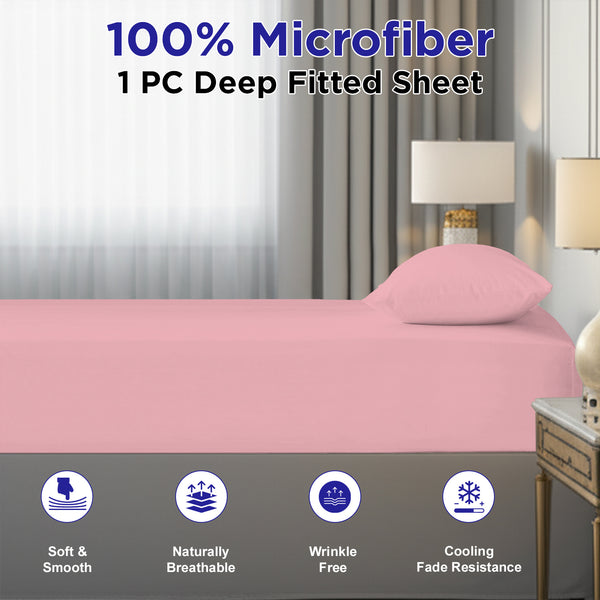 Microfiber 38cm Extra Deep Fitted Sheet | Premium Fabric, Soft & Smooth Finish, Naturally Breathable, Wrinkle-Free, Fade-Resistant, Elastic All-Around Fit | Single/Double/King | Durable Stitching, Long-Lasting Quality | Fast