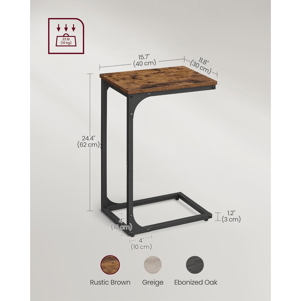 Set of 2 C-Shaped Side Tables – Industrial Metal Frame Bedside, Sofa, and Coffee Tables for Living Room or Bedroom