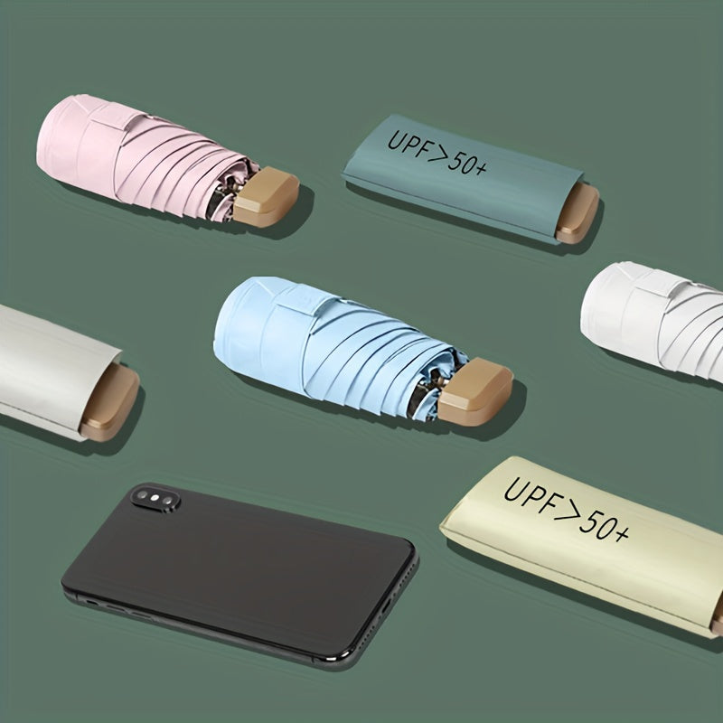 Compact 6-Rib Mini Folding Umbrella – Lightweight Aluminum Alloy Handle, Manual Open/Close, Portable Sun & Rain Umbrella with PVC Canopy – Cute Travel Umbrella in Pink, Blue, White & Gray