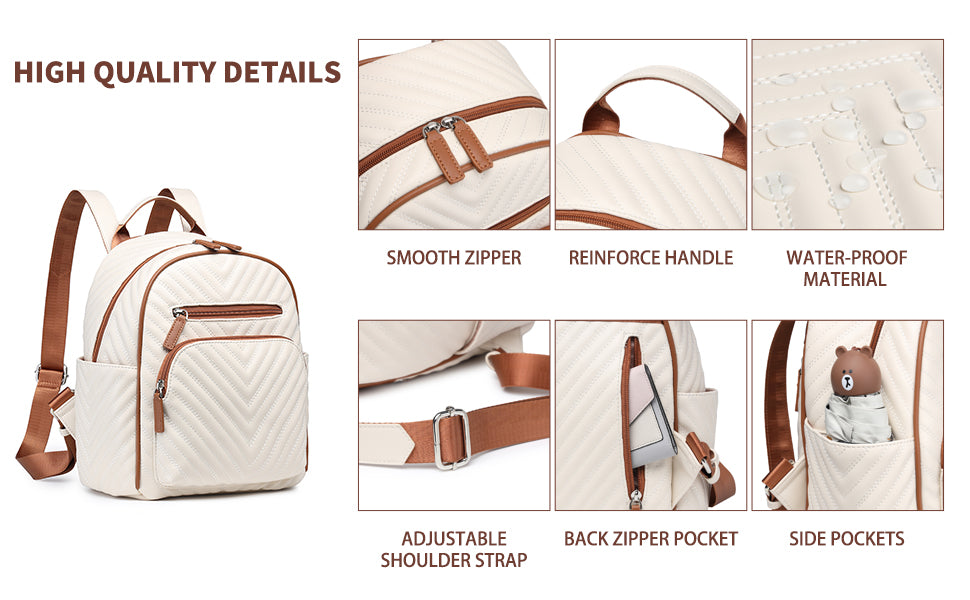 Miss Lulu Women's Fashion Backpack - PU Leather Anti-Theft Rucksack, Waterproof Mini Daypack for Girls