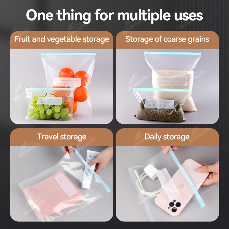 60pcs Reusable Food Storage Bags - 3 Sizes Available, Zipper Sealed & Leak-Proof, Suitable for Fruits, Vegetables, Meat & Grains, Essential for Kitchen Organization