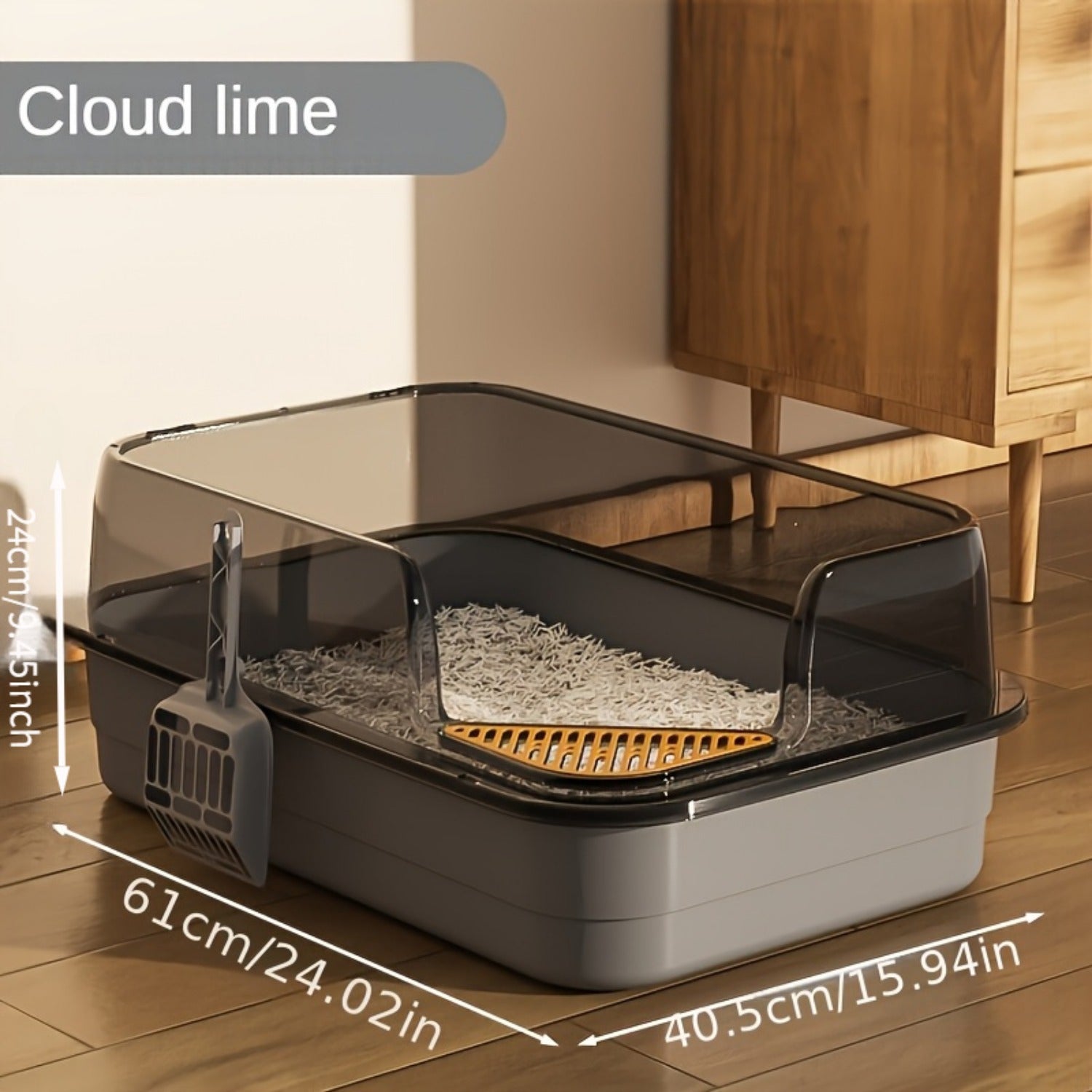 Extra Large Half-Closed Cat Litter Box with High Fence - Durable PVC, 24" x 15.9" x 6.3" - Includes Scoop - Ideal for Multi-Cat Families, Pet Litter Box