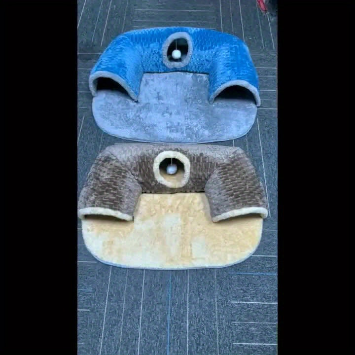 2-in-1 Non-Slip Cozy Cat Play Tunnel & Bed - Soft Polyester Fiber Fill, Easy Install Pet House