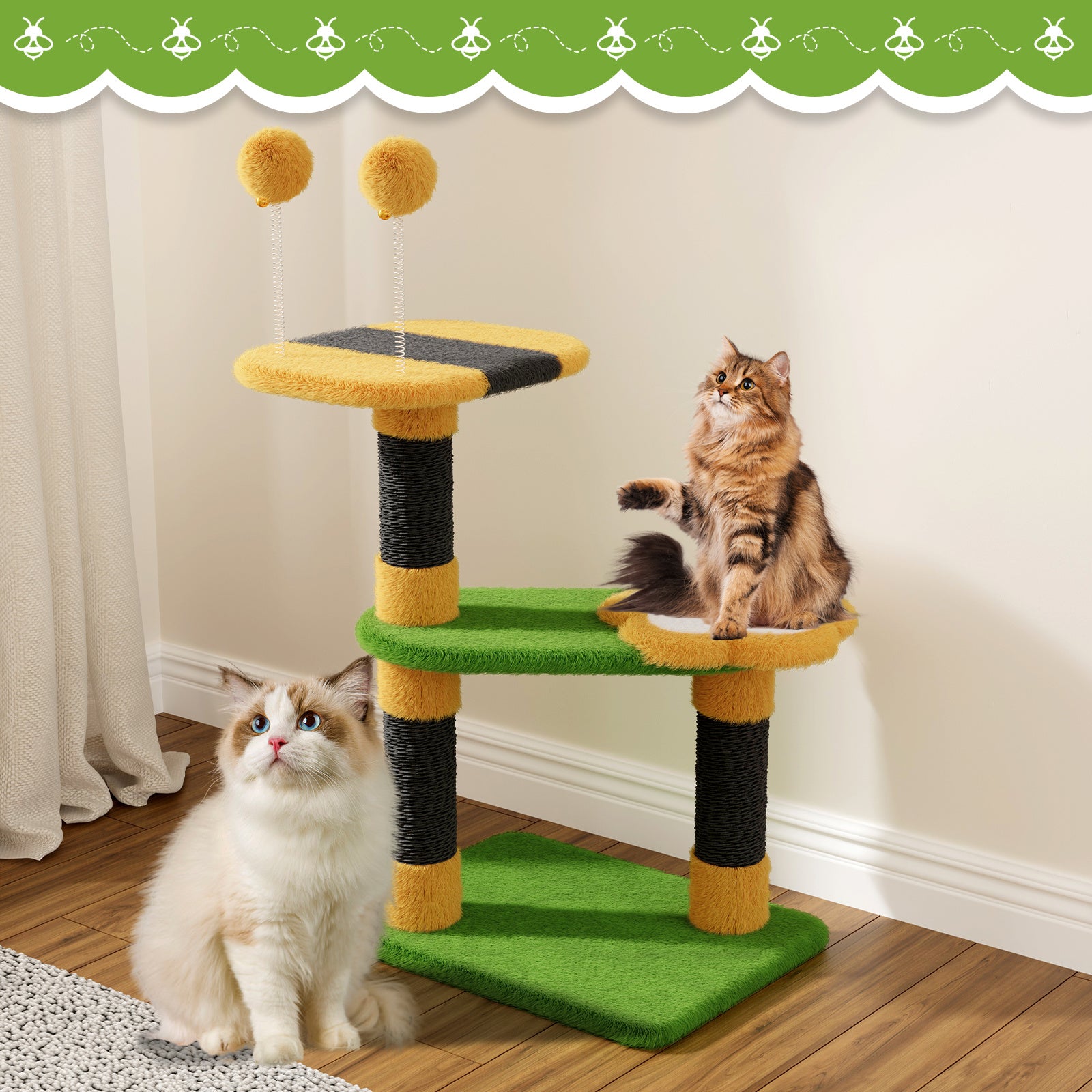 Dogat Bee - Themed Cat Tree with Scratching Posts, Interactive Kitten Furniture for Indoor Cats - Durable, Space - Saving & Easy to Assemble