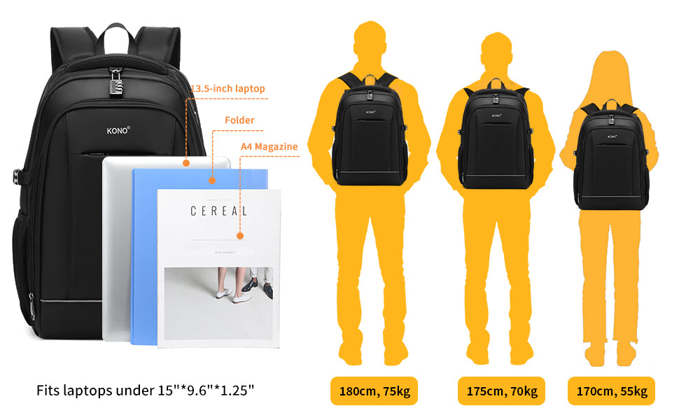 Kono Anti-Theft 15.6" Laptop Backpack - Secure Business & Travel Bag for Work/School, Men & Women