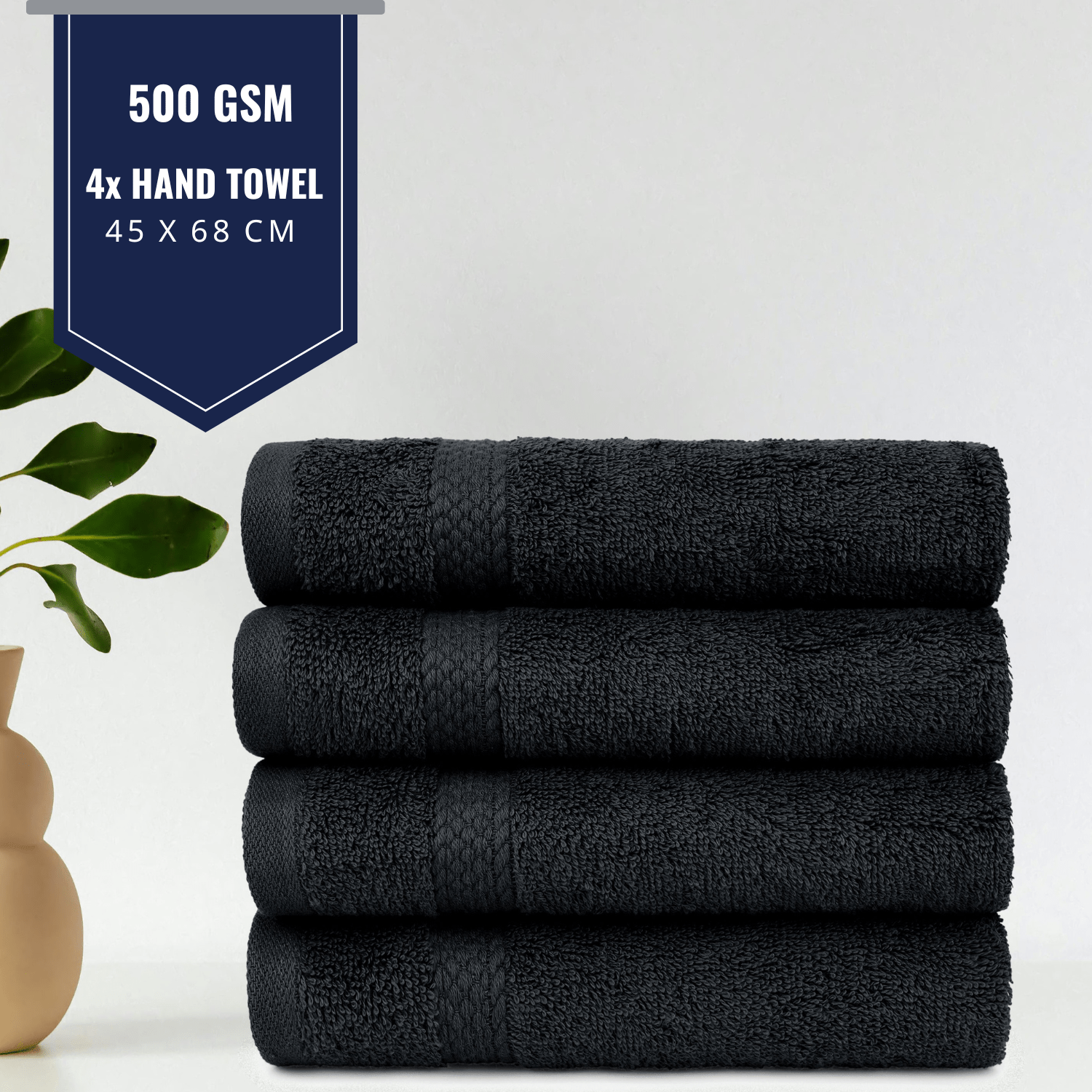 Luxury Hand Towels – Pack of 4 – 100% Cotton, 500 GSM, Ultra Absorbent & Durable – Soft Spa Towels for Bathroom, Hotel & Home (45 x 68 cm)