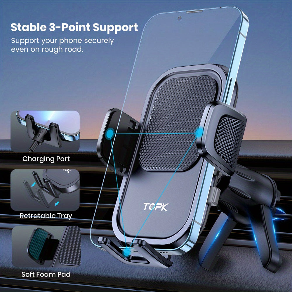 D40-S Heavy-Duty Car Phone Holder Mount with Metal Hook - Compatible with All Cars, Air Vent Installation, Adjustable Grip, Non-Slip Surface